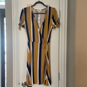 Pink Rose brand striped V-neck wrap dress with tie cap sleeves. Adorable! MEDIUM